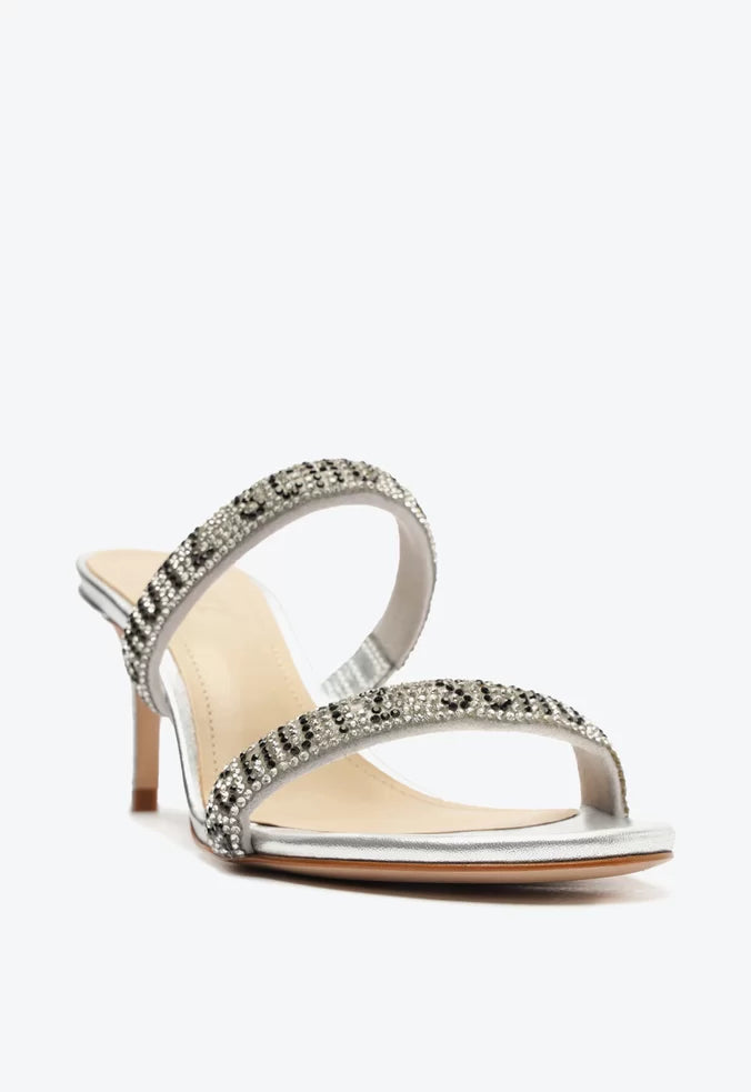 SANDÁLIA MULE LOGO PEDRARIAS PRATEADA