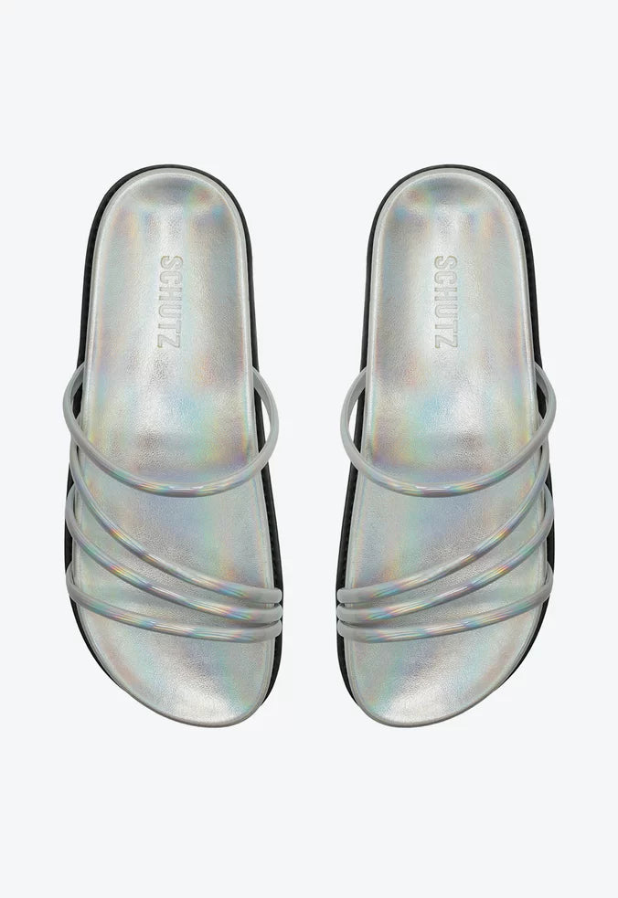 SANDÁLIA PAPETE AIMEE SPORTY HOLOGRÁFICA PRATA
