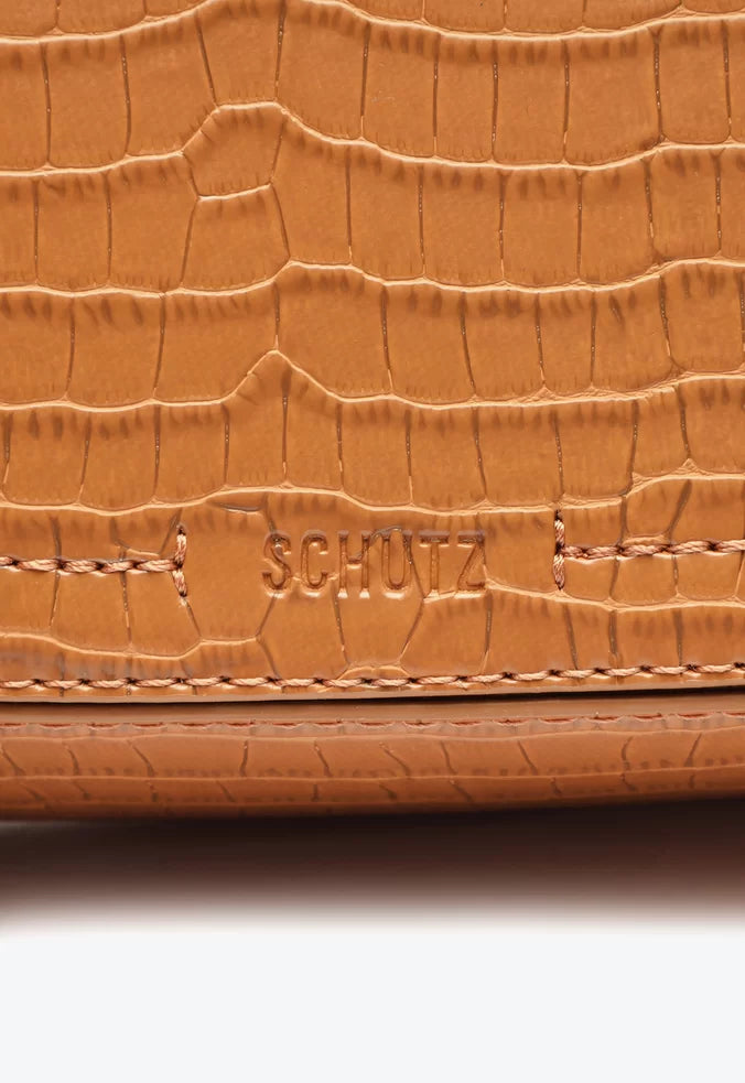 BOLSA TIRACOLO PEQUENA TINA CROCO MARROM CLARA