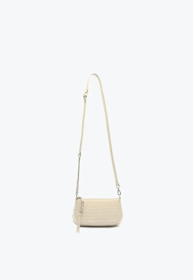 BOLSA TIRACOLO PEQUENA TINA CROCO BRANCA